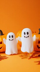 Obraz premium Halloween ghosts with funny pumpkin