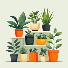 Illustration of Potted Plants on Shelves