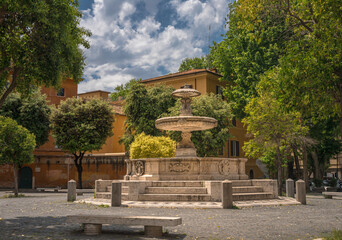 Square with a fountain - Trastevere district - Rome