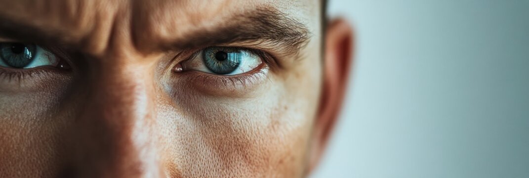 Close-up of a man's intense eyes, conveying emotion and focus.