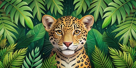 Cute Jaguar Surrounded Tropical