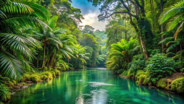 Lush tropical rainforest in Guatemala in May at Las Escobas Natural Reserve, Puerto Barrios, Izabal, tropical
