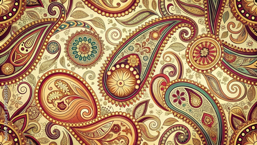 Sticker paisley pattern with intricate swirls and curves, paisley, pattern, design, intricate, swirls, curve