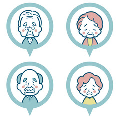 困っているシニア男女のフレームアイコンセット