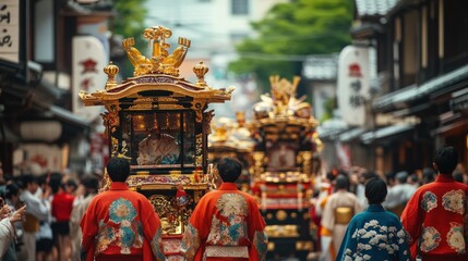Fototapeta premium Japanese Traditional Festival Procession in a City Street