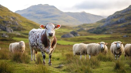 Fototapeta premium A Spotted Cow in the Scottish Highlands