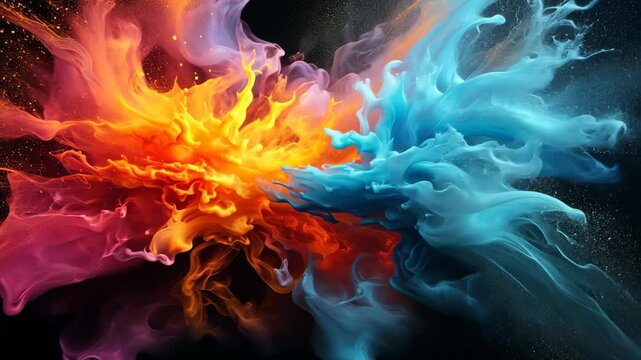 Holi color paint splatter powder festival explosion burst powder wide background, wallpaper 16:9.