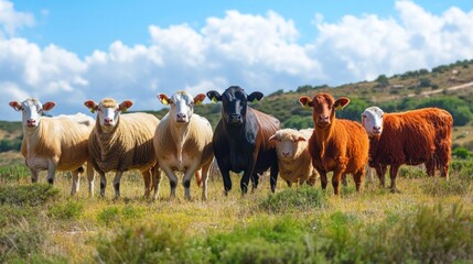 Obraz premium A Row of Farm Animals in a Meadow
