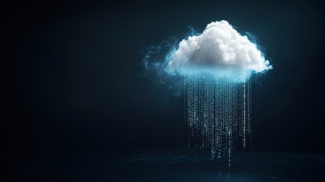 A digital cloud with binary rain, representing cloud-based data exchange.
