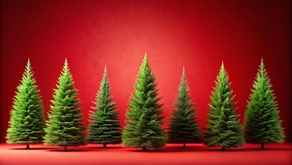 Obraz premium Rows of conifers standing out against a vibrant red background