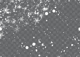 Christmas snow. Falling snowflakes on a dark background. Snowfall. Vector illustration.