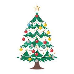 Christmas Tree with Ornaments Vector on a White Background
