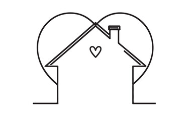 continuous one line drawing of House family parents and children safe in rounded home, Family linear icon illustration vector