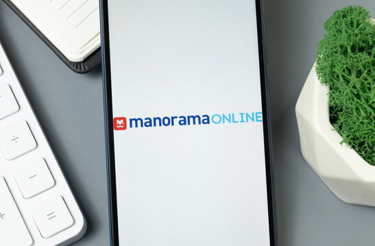 New York, USA - 30 August 2024: Manorama Online Logo on Phone Screen, Company Icon on Display