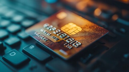 Credit card on keyboard representing online shopping and finance