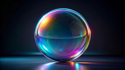 A futuristic glass bubble with holographic effect against a dark background