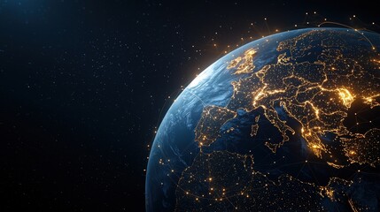 A glowing globe with data connections pulsating between countries.