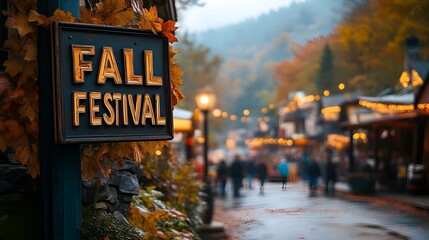 Sign that reads “FALL FESTIVAL”. - Mountain festival - autumn - October - Oktoberfest - celebration - street party 