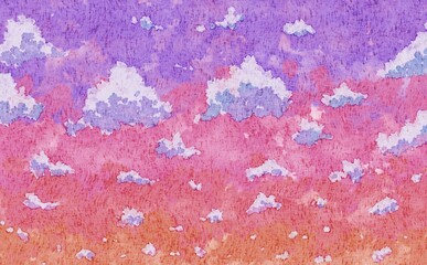 ぽつぽつ雲が浮かぶ夕焼け空の背景素材