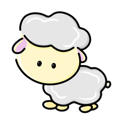 Cute little sheep cartoon kid isolated doodle illustration with colors
