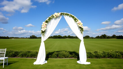 Arch backdrop featuring a wedding arch with personalized signage, perfect for a unique wedding setting