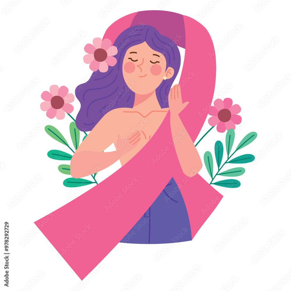 Poster woman holds pink ribbon