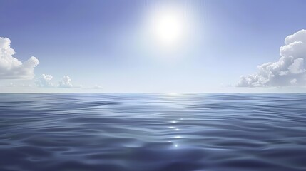 Fototapeta premium Abstract Blue Blurred Background with Light Sky Blue Color Gradient, Soft Clouds, and Calm Sea Water Texture. Bright Summer Day, Clear Sky, and Minimalistic Vector Illustration in a Realistic Photo
