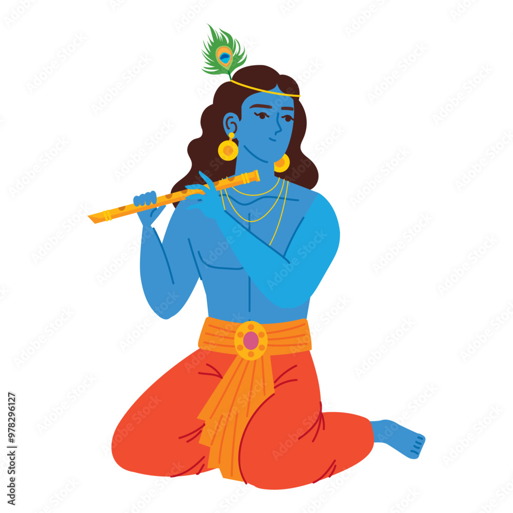 Poster happy krishna with bansuri instrument