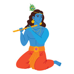 happy krishna with bansuri instrument