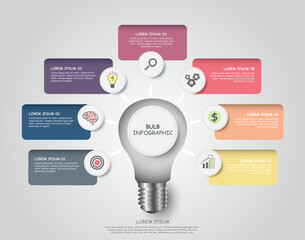 Bulb Infographics with 7 step element. graphic chart diagram, business graph design