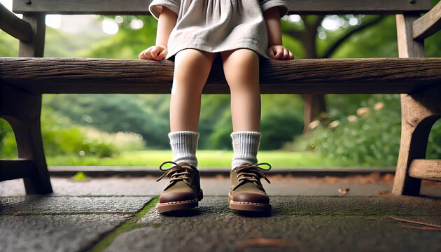 Feet of  Girl Sitting on Bench