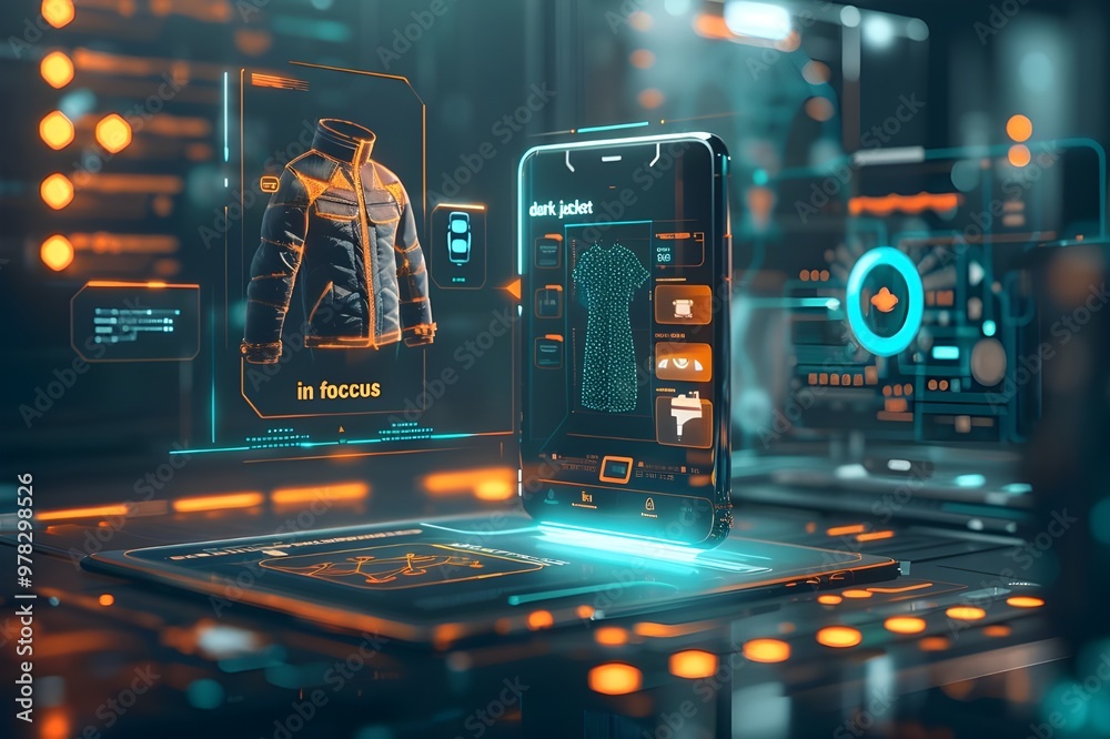 Aufkleber futuristic user interface. 3d rendering toned image double exposure - generated ai