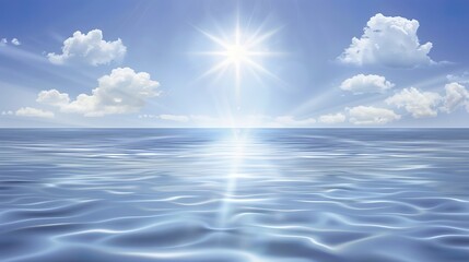 Obraz premium Abstract Blue Blurred Background with Light Sky Blue Color Gradient, Soft Clouds, and Calm Sea Water Texture. Bright Summer Day, Clear Sky, and Minimalistic Vector Illustration in a Realistic Photo