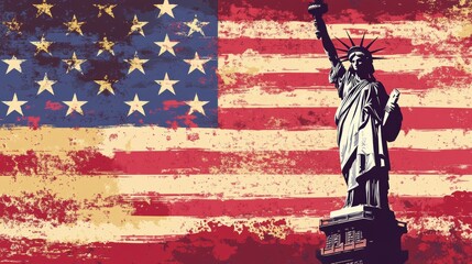 Obraz premium Design a respectful and evocative background for Patriot Day USA, incorporating symbolic elements such as the American flag, memorial stars, and subtle patriotic hues, to honor and remember