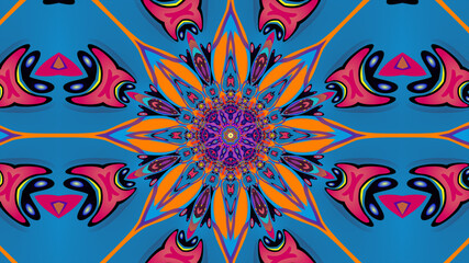 Abstract colorful psychedelic kaleidoscope background pattern for New Year music festival