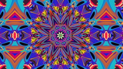 Abstract colorful psychedelic kaleidoscope background pattern for New Year music festival