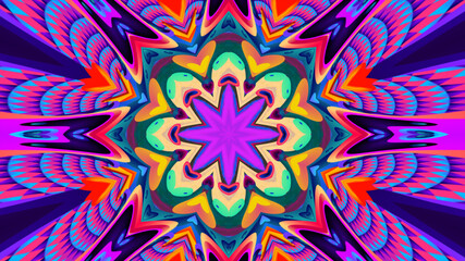 Abstract colorful psychedelic kaleidoscope background pattern for New Year music festival