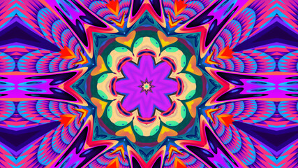 Abstract colorful psychedelic kaleidoscope background pattern for New Year music festival