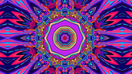 Abstract colorful psychedelic kaleidoscope background pattern for New Year music festival