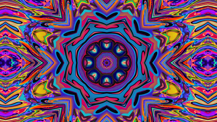Abstract colorful psychedelic kaleidoscope background pattern for New Year music festival