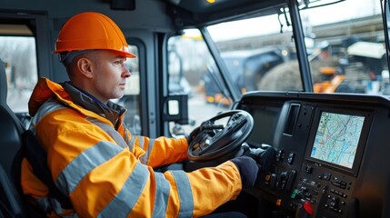  Worker operating hydraulic controls