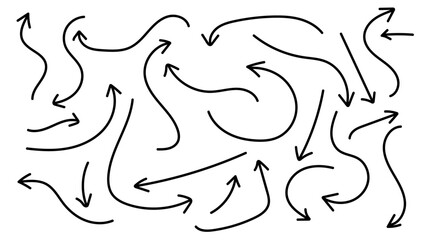 Arrow vector hand drawn sketch icon set. Doodle sketch hand drawn black direction element set. Pencil doodle line graphic design elements. up down, Left, right, growth direction. Vector illustration