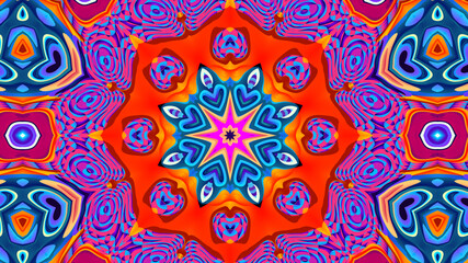 Abstract colorful psychedelic kaleidoscope background pattern for New Year music festival