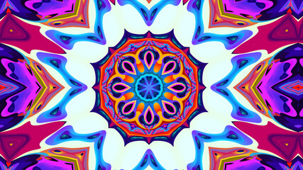 Abstract colorful psychedelic kaleidoscope background pattern for New Year music festival