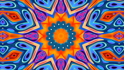 Abstract colorful psychedelic kaleidoscope background pattern for New Year music festival