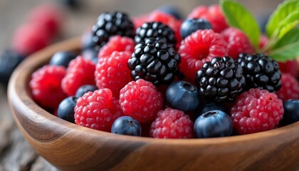 Assorted Berries in a Rustic Wooden Bowl: Antioxidants for Brain Wellness