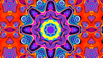 Abstract colorful psychedelic kaleidoscope background pattern for New Year music festival