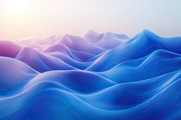Fototapeta premium Abstract Digital Art of Blue Waves with Soft Lighting and Gradient Background in a Modern Style