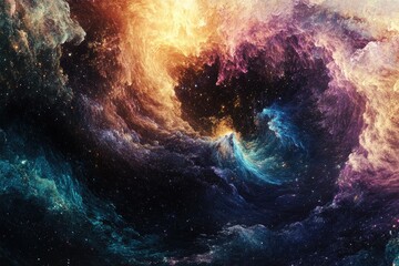 Obraz premium Stunning Cosmic Nebula with Vibrant Colors and Swirling Galactic Clouds in Deep Space