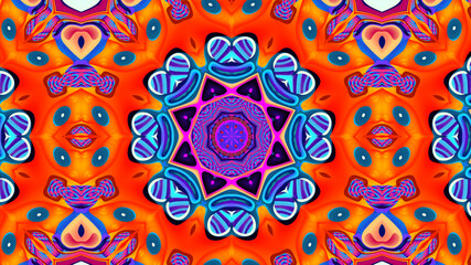 Abstract colorful psychedelic kaleidoscope background pattern for New Year music festival